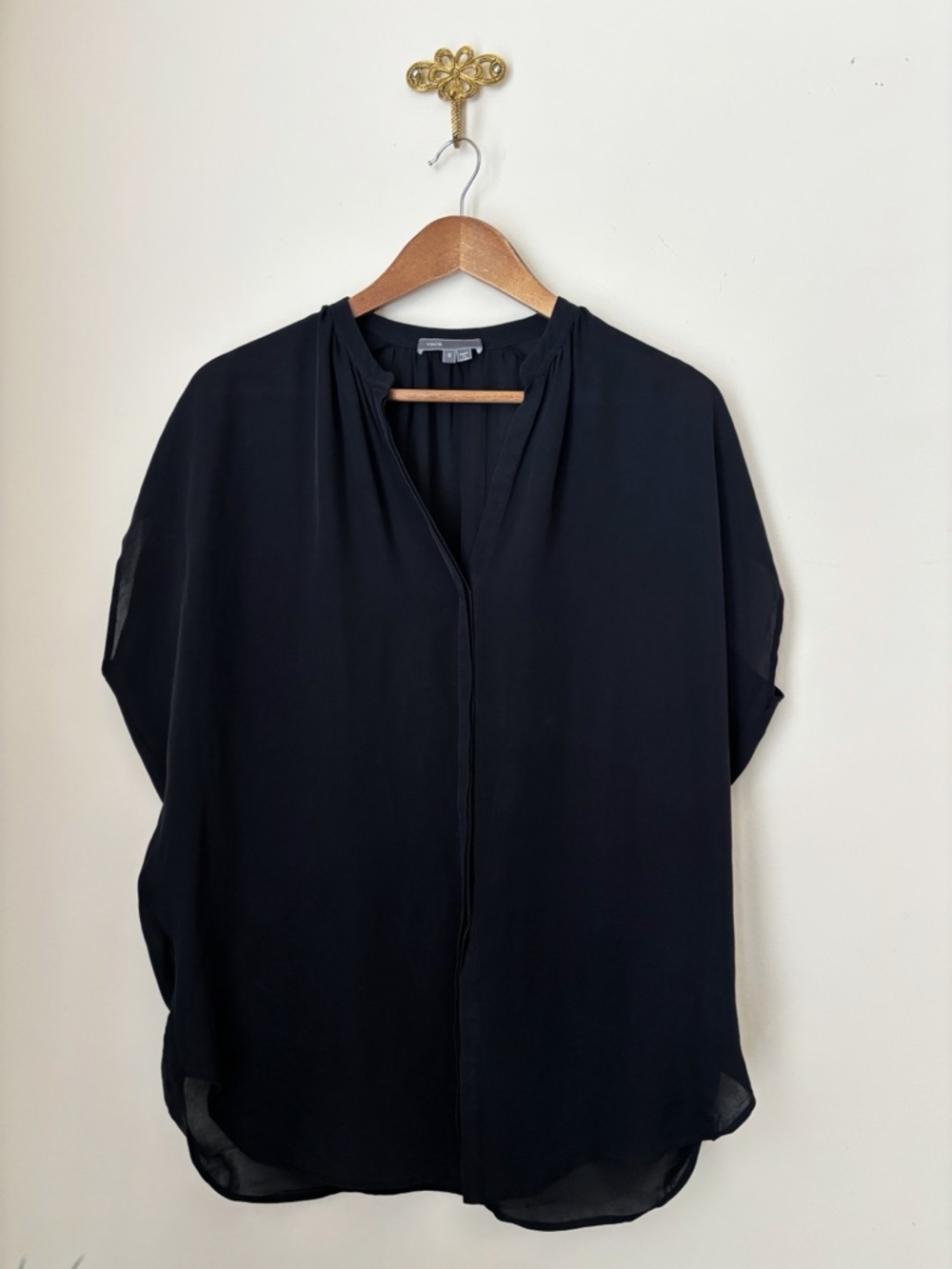 Vince Black Silk Snap Front Blouse Small Minimalist